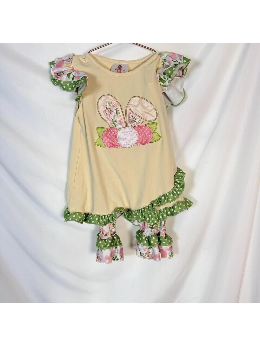 Ruffle Girl Easter Bunny Outfit Tunic and Leggings  Girls Size XXL  6/7